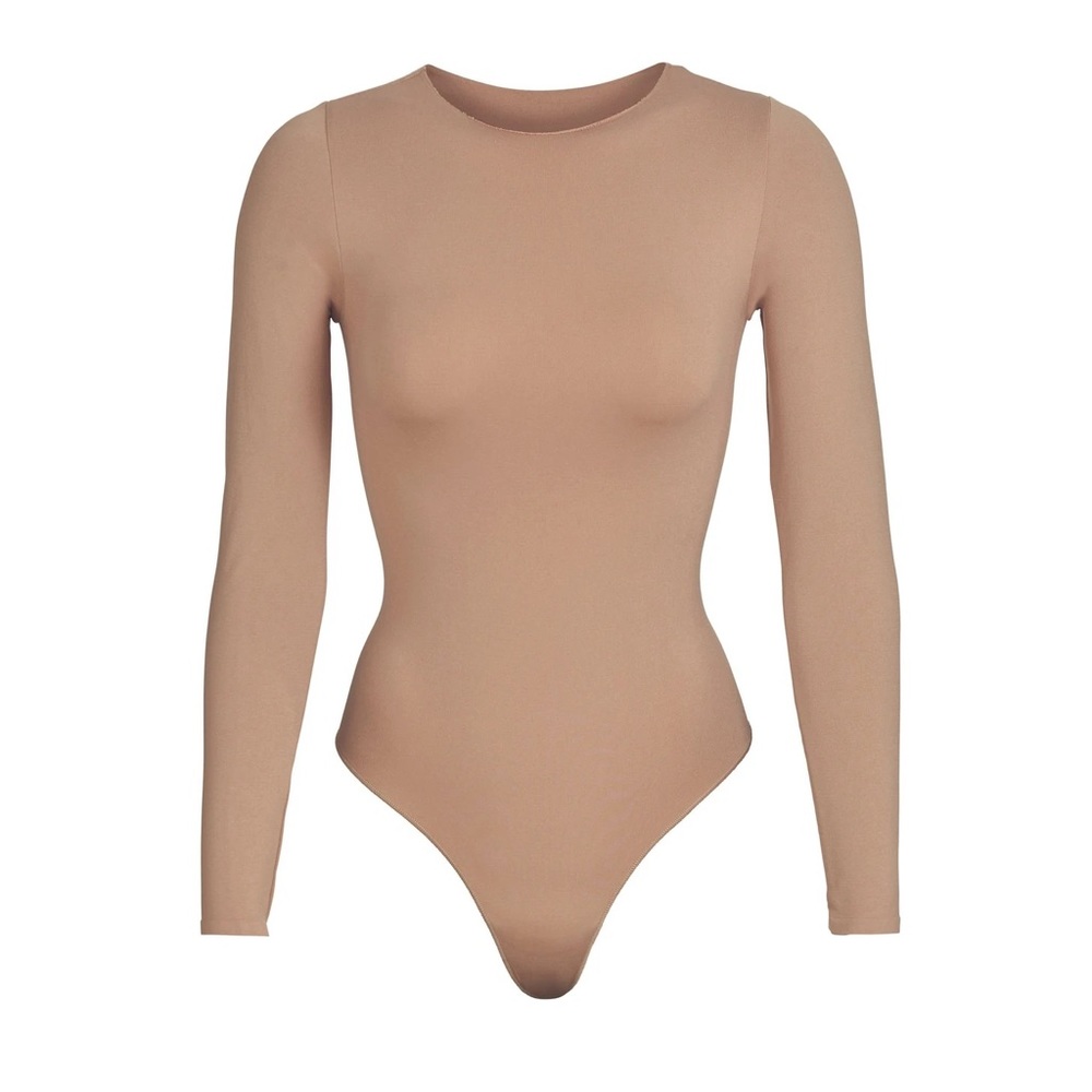 Skims essential long sleeve crew neck bodysuit size L/XL tigers eye